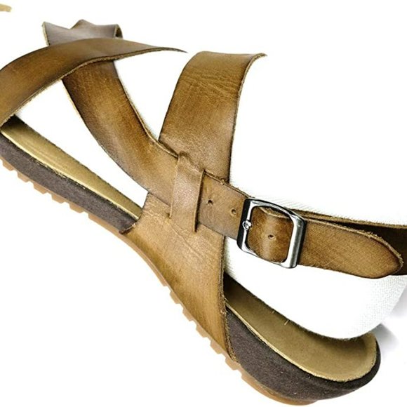 Harssidanzar Men's Genuine Leather Sandals -Khaki - Picture 4 of 7